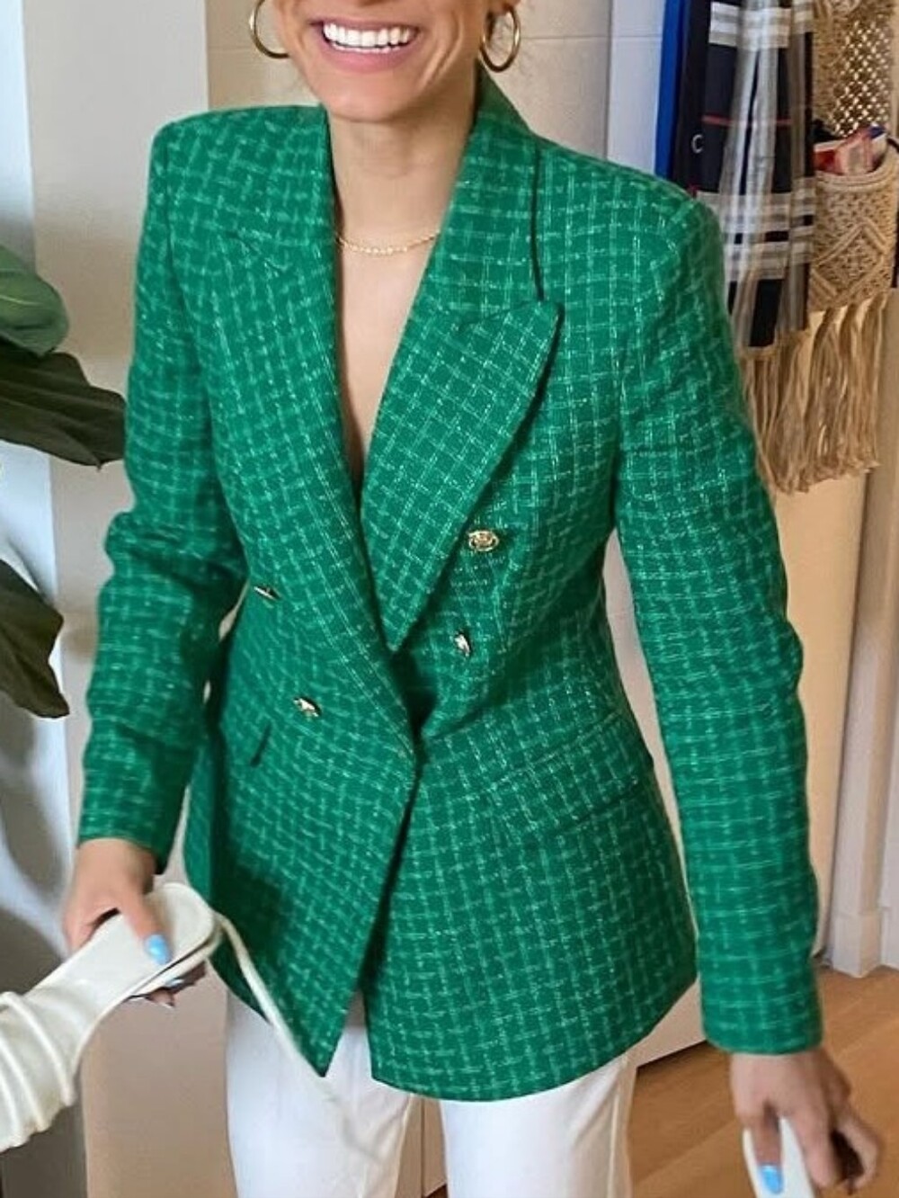 NWT ZARA Green Tweed Textured Blazer Size M